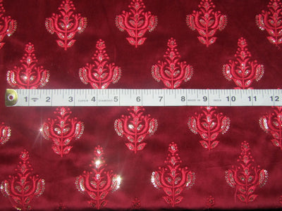 High Quality Velvet Magnum Fabric- reddish pink embroidered and sequence work ~ 56&quot; wide [10665]