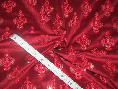 High Quality Velvet Magnum Fabric- reddish pink embroidered and sequence work ~ 56&quot; wide [10665]