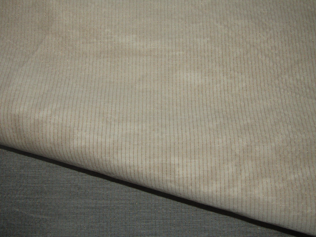 Silk Cotton Chanderi Fabric Natural ivory x metallic gold stripes 44&quot; wide by the yard