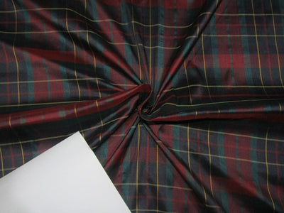 100% Silk dupion red navy green plaids Fabric 54" wide DUP#C122[2]
