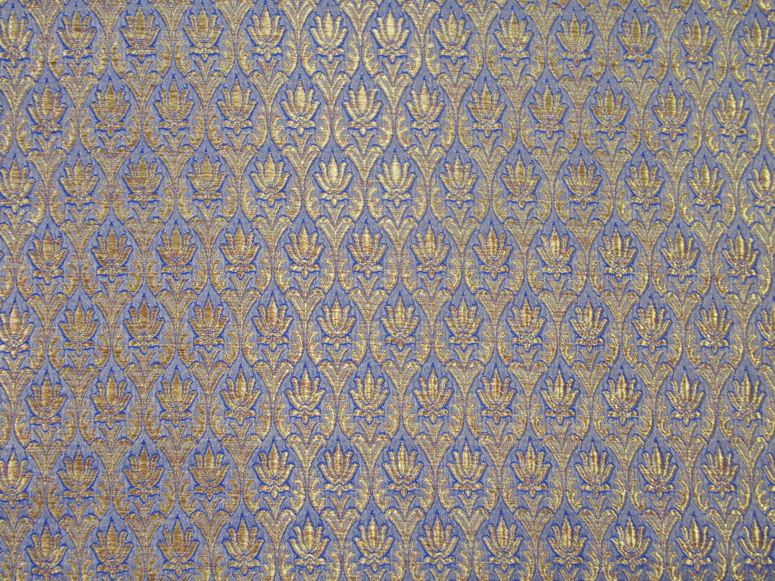Brocade jacquard fabric royal blue x metallic gold color 44&quot;