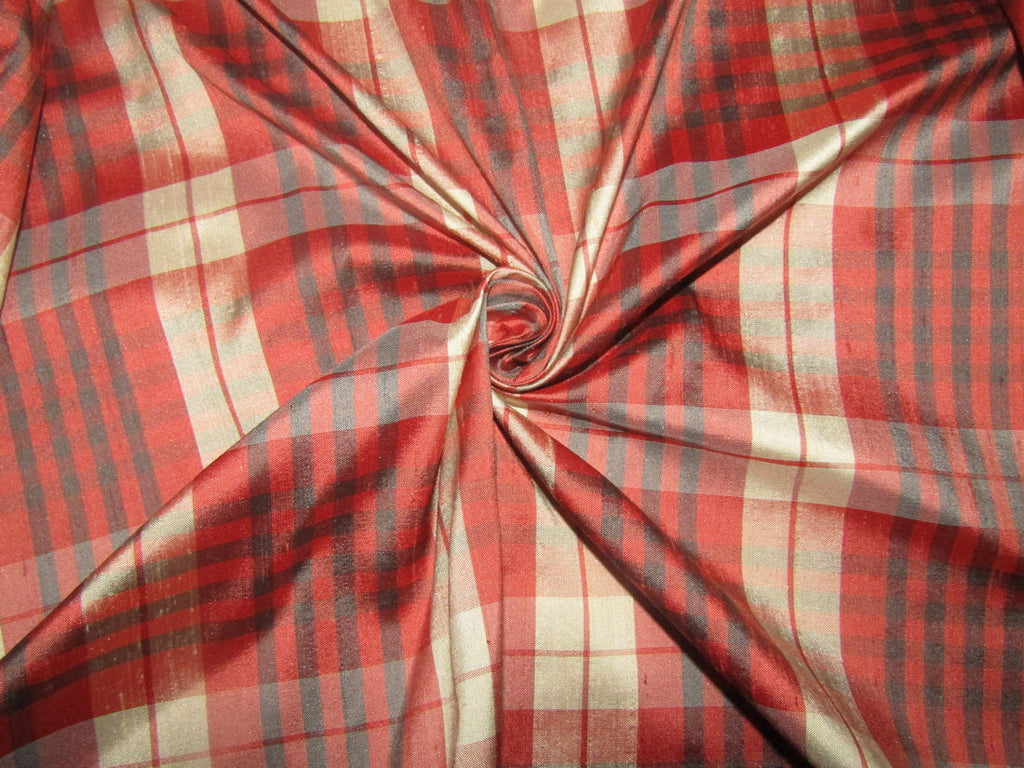 100% silk dupion fabric multi color plaids 54&quot; wide