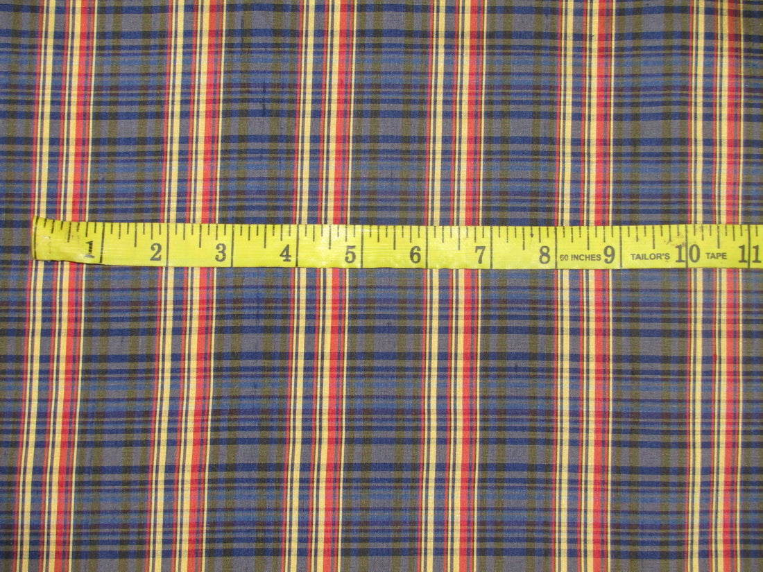 100% SILK Dupioni red navy and golden yellow color plaids FABRIC 54" wide DUPC107[1]