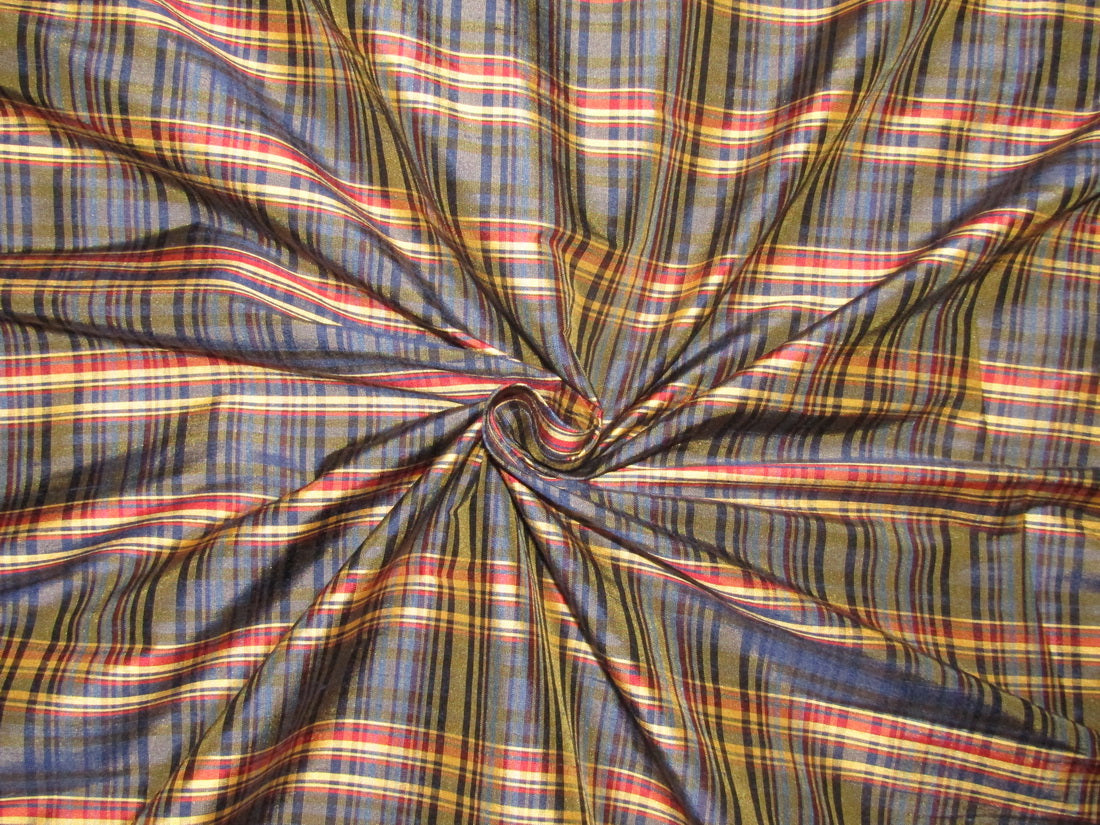 100% SILK Dupioni red navy and golden yellow color plaids FABRIC 54" wide DUPC107[1]