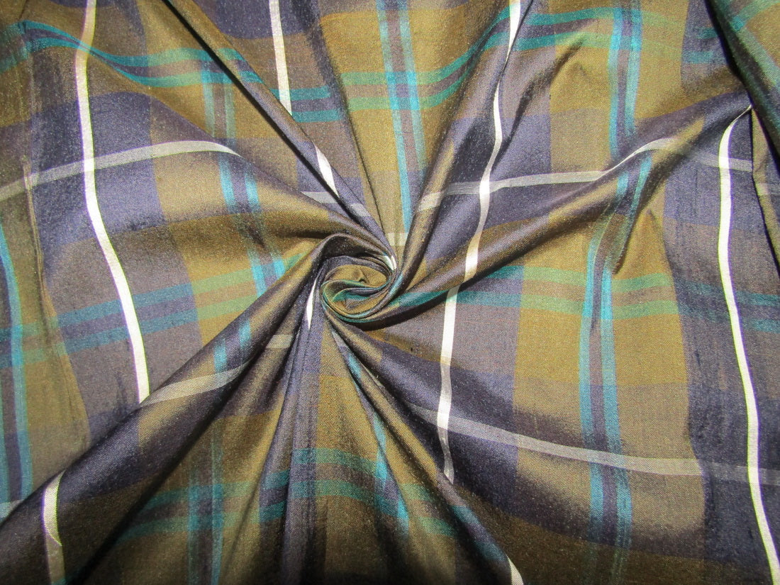 100% silk dupion fabric multi colour plaids DUPNEW p[1]54&quot; wide