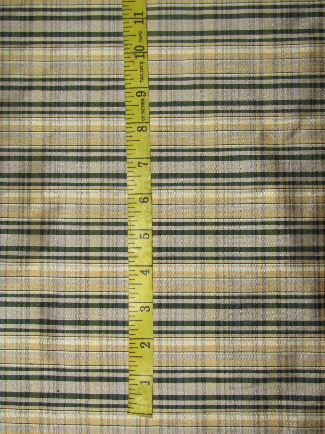 100% SILK Dupioni green dark beige and golden yellow color plaids FABRIC 54" wide DUPC106[2]