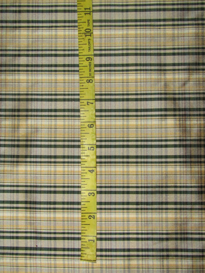 100% SILK Dupioni green dark beige and golden yellow color plaids FABRIC 54" wide DUPC106[2]