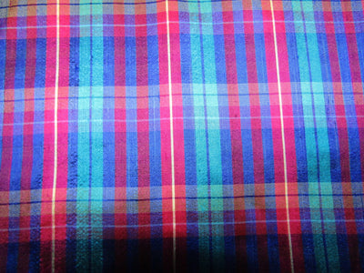 100% silk dupion blue and pink plaids fabric 54&quot; wide