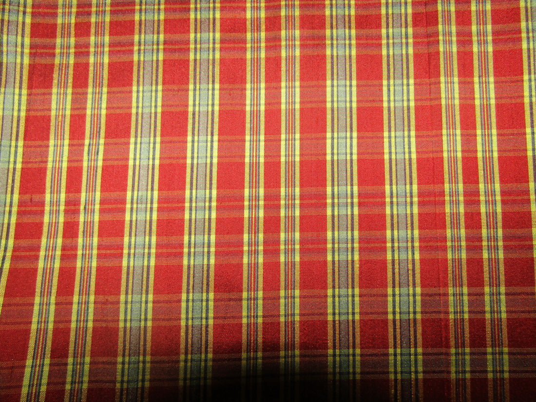 100% silk dupion red and yellow plaids fabric 54&quot; wide