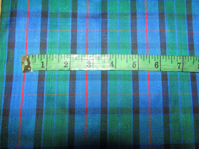 100% silk dupion blue green and red Plaids fabric 54&quot; wide