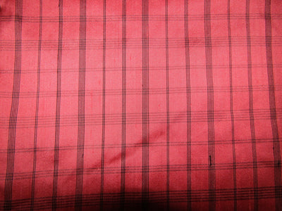 100% silk dupion pinky coral and black plaids fabric 54&quot; wide