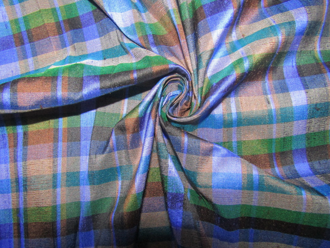 100% silk dupion multi PLAIDS fabric ~ 54&quot; wide