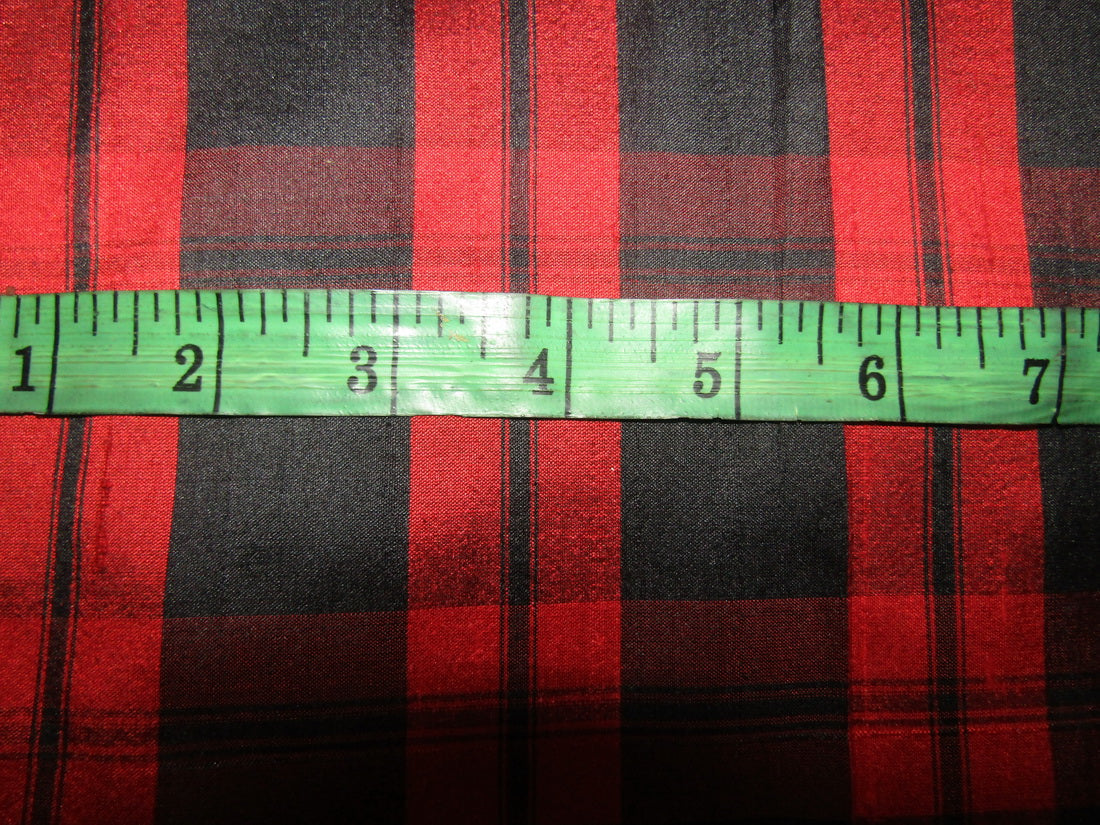 100% silk dupion red and black Plaids fabric 54&quot; wide
