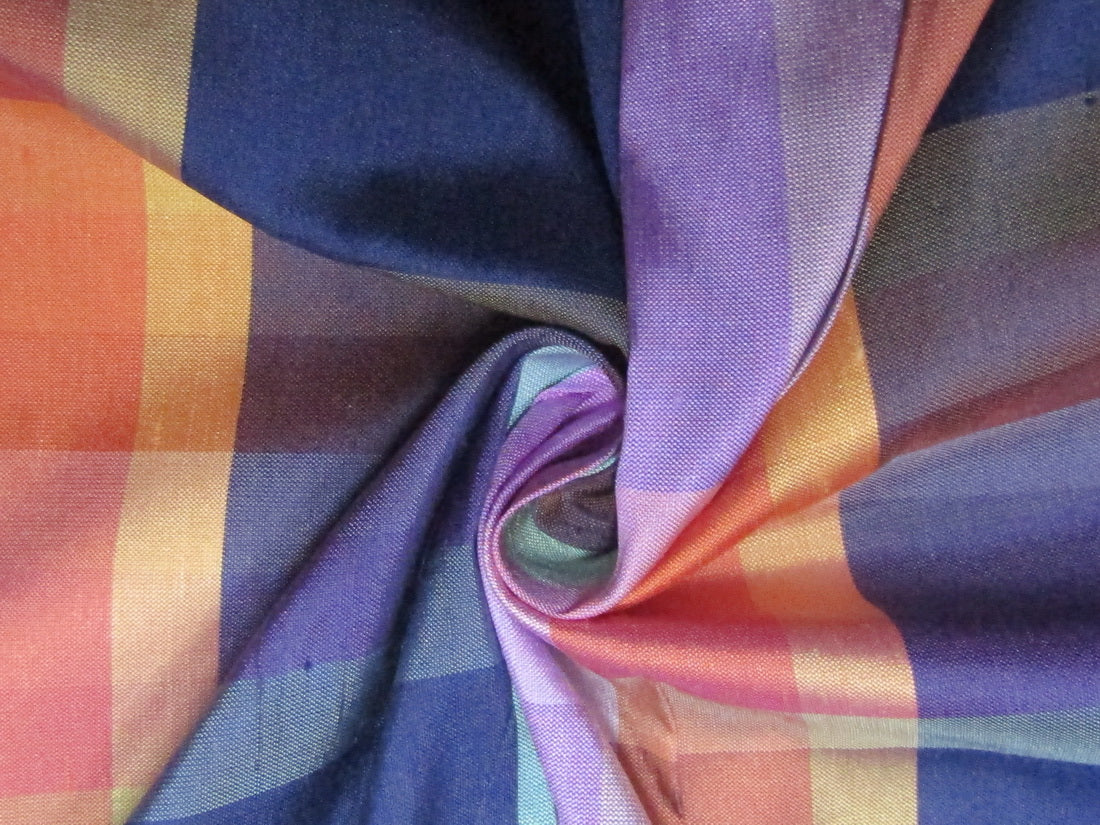 100% silk dupion multi color Plaids fabric 54&quot; wide