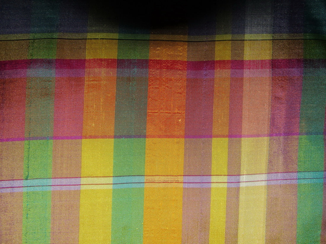 100% silk dupion multi color Plaids fabric 54&quot; wide