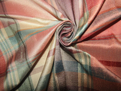 100% silk dupion fabric pink and green PLAIDS 54&quot; wide DUPNEWC5[1]
