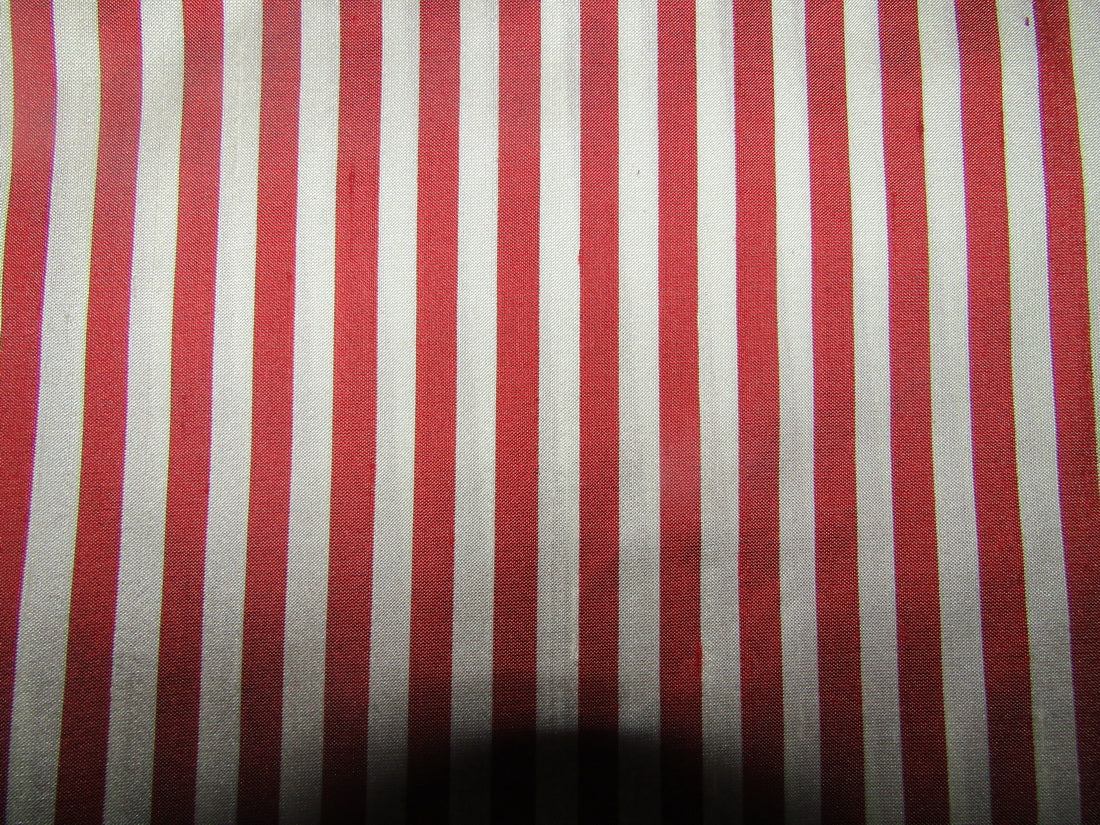 100% silk dupion fabric red white stripes 54&quot; wide