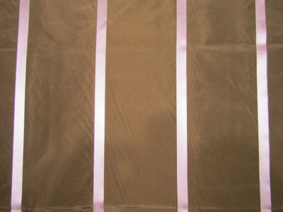 100%Silk Taffeta Fabricbrown with pink satin stripes TAFS165[2] 54&quot; wide