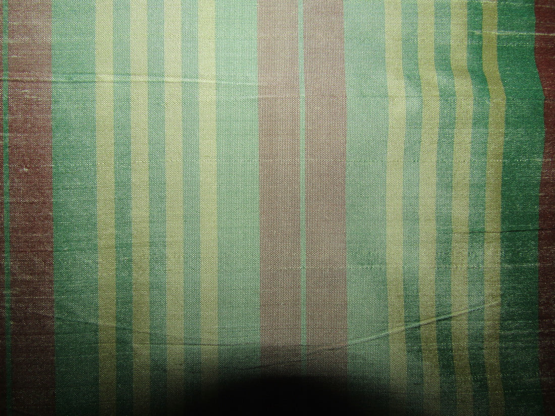 100% silk dupion fabric green pink stripes 54&quot; wide