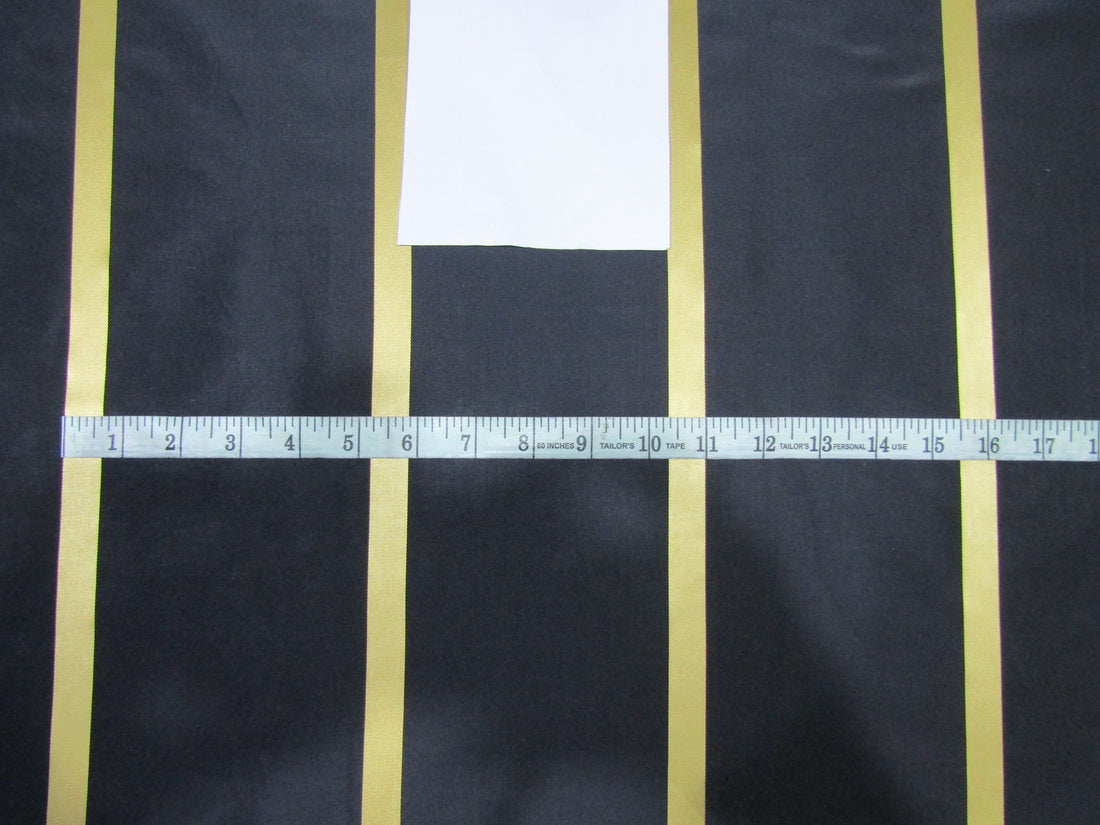 100%Silk Taffeta black with gold satin stripes TAFS165[1] 54&quot; wide