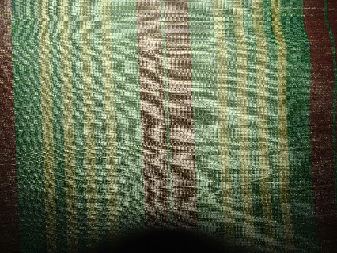 100% silk dupion fabric green pink stripes 54&quot; wide