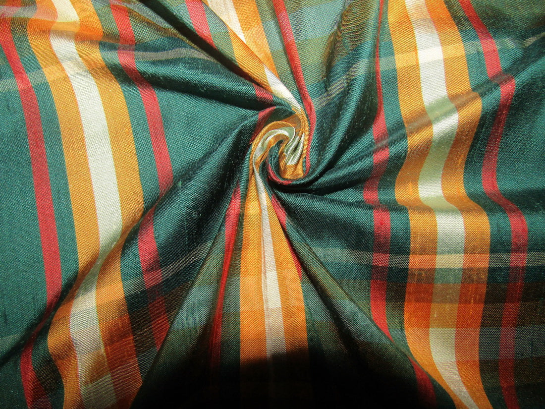100% silk dupion fabric green red plaids 54&quot; wide
