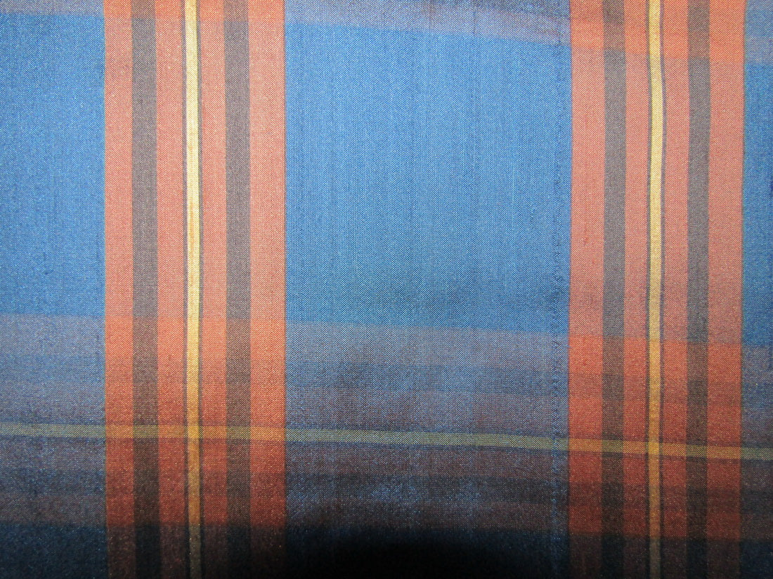 100% silk dupion brown blue black Plaids fabric 54&quot; wide