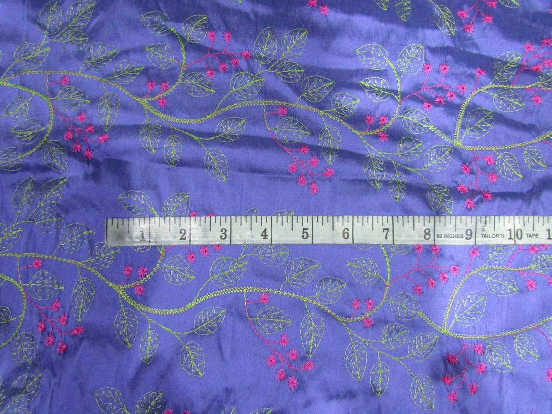 100% SILK DUPION Blue WITH pink and green FLORAL EMBROIDERY 54&quot;DUPE60[1]
