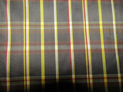 100% silk dupion black and yellow Plaids fabric 54&quot; wide