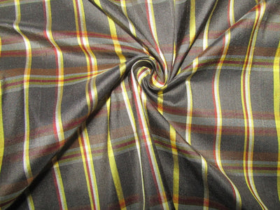 100% silk dupion black and yellow Plaids fabric 54&quot; wide