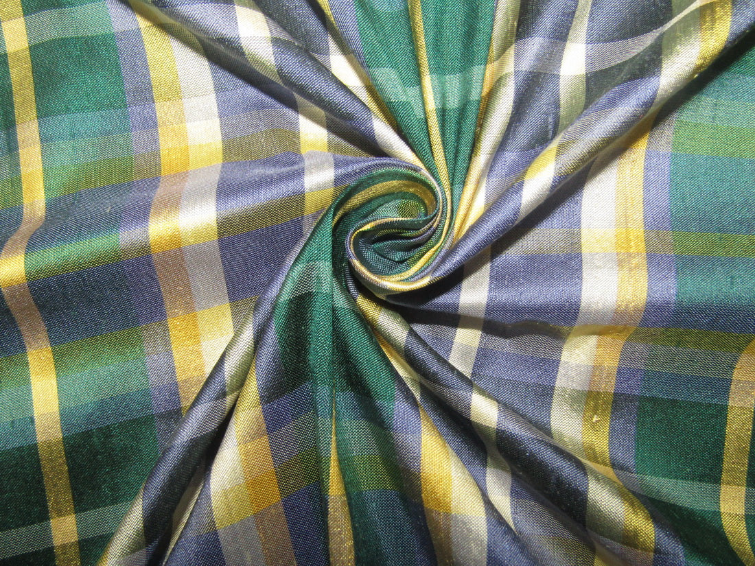 100% silk dupion blue yellow and green Plaids Fabric 54&quot; wide DUPNEWC16[2]