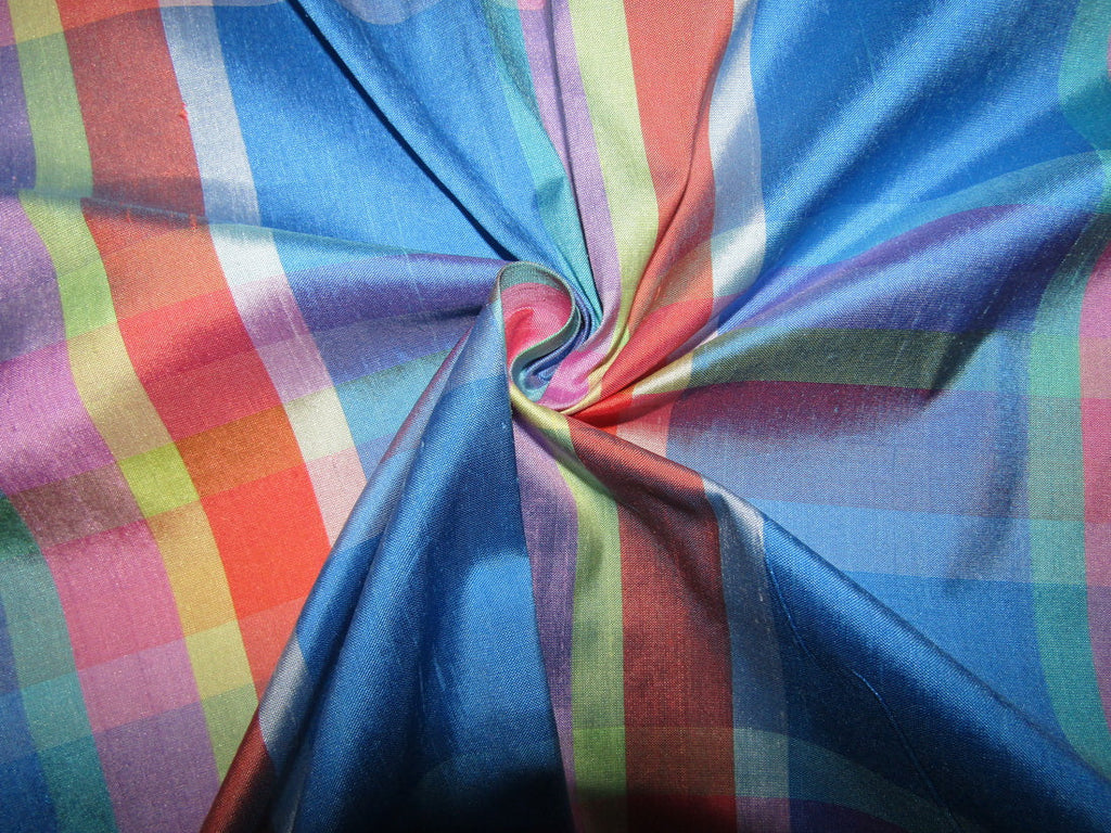 100% silk Dupion fabric multicolor Plaids ~ 54&quot; wide