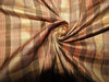 100% silk dupion brown red plaids fabric 54&quot; wide