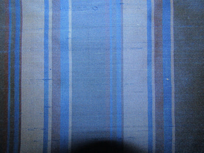 100% silk dupion shades of blue stripes 54&quot; wide sold by the yard