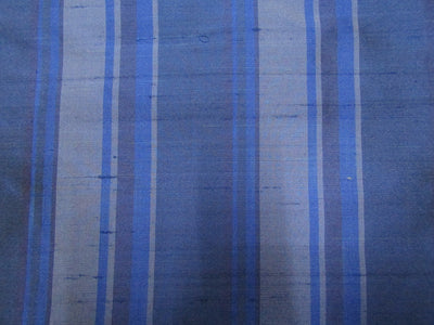 100% silk dupion shades of blue stripes 54&quot; wide sold by the yard