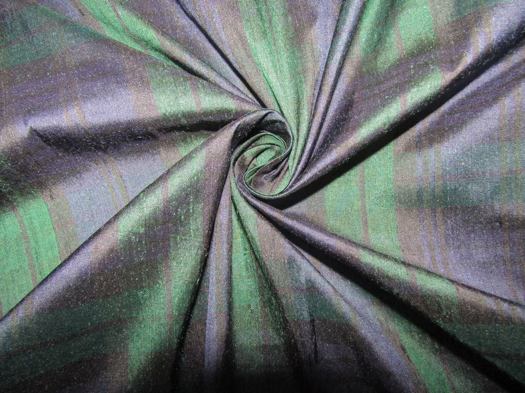 100% silk dupion fabric PLAIDS blue and green 54&quot; wide