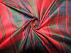 100% silk dupion red green and navy Plaids fabric 54&quot; wide