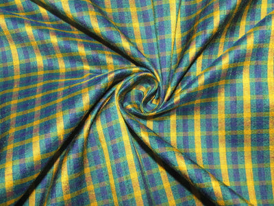 100% silk dupion yellow blue and green Plaids fabric 54&quot; wide