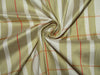 100% silk dupion ivory ,golden olive and orange plaids fabric 54&quot; wide