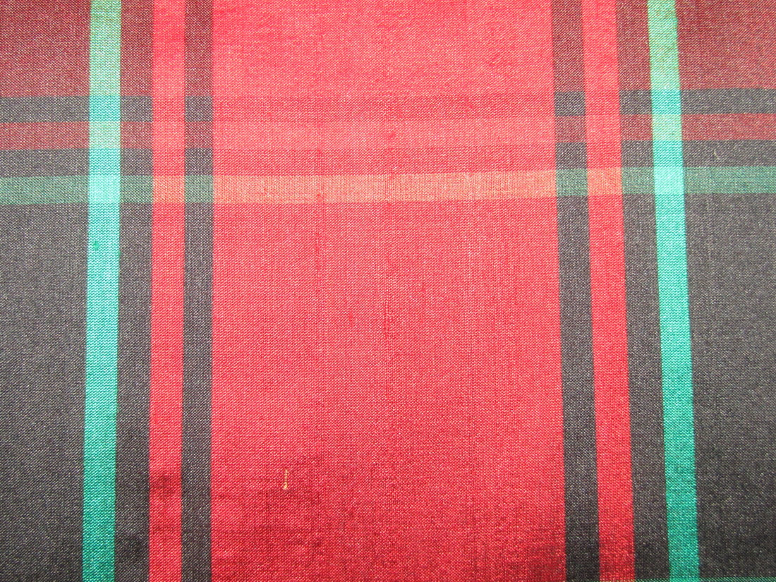100% silk dupion red black and green plaids fabric 54&quot; wide