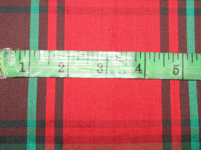 100% silk dupion red black and green plaids fabric 54&quot; wide
