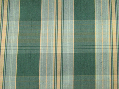 100% silk dupion green and gold Plaids fabric 54&quot; wide