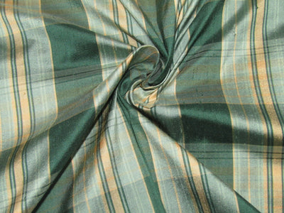 100% silk dupion green and gold Plaids fabric 54&quot; wide