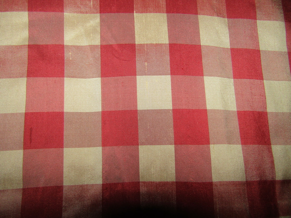 100% silk dupion red and cream Plaids fabric 54&quot; wide