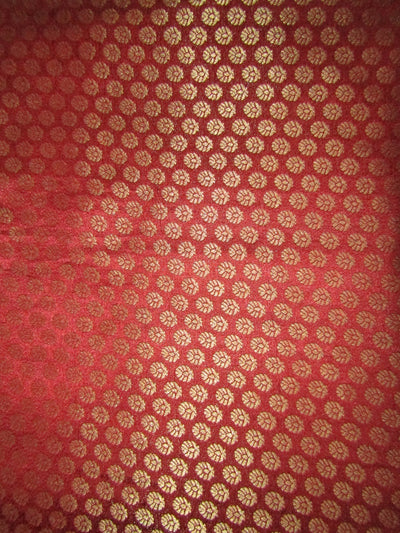 Brocade Fabric WINE x metallic gold color motif 44&quot;