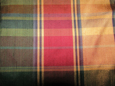 100% silk dupion multi colors Plaids fabric 54&quot; wide