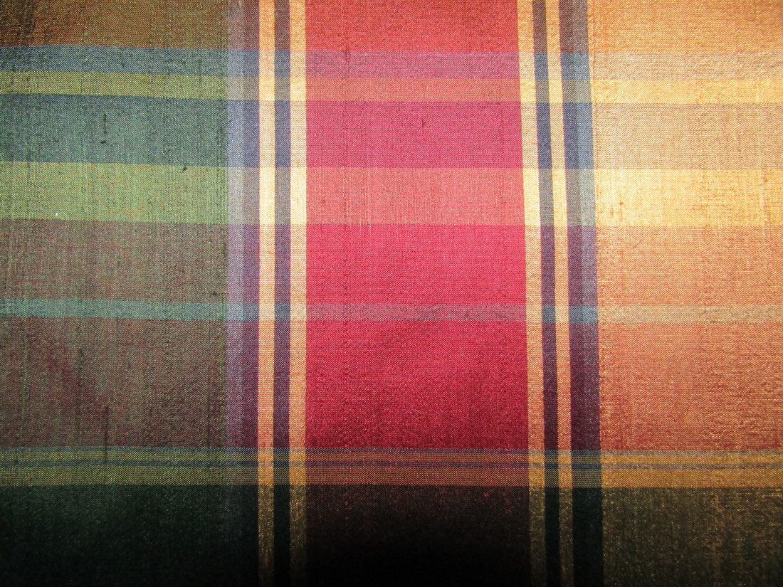 100% silk dupion multi colors Plaids fabric 54&quot; wide