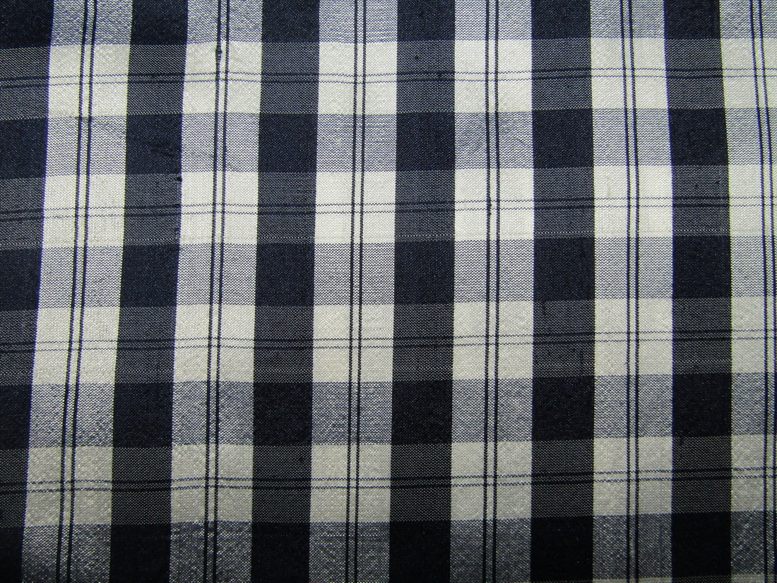 100% silk dupion fabric PLAIDS black and white 54&quot; wide