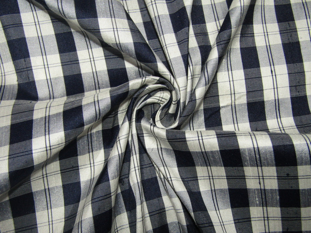 100% silk dupion fabric PLAIDS black and white 54&quot; wide