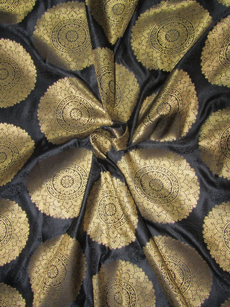 Brocade jacquard Fabric BLACK x METALIC gold color 44&quot;